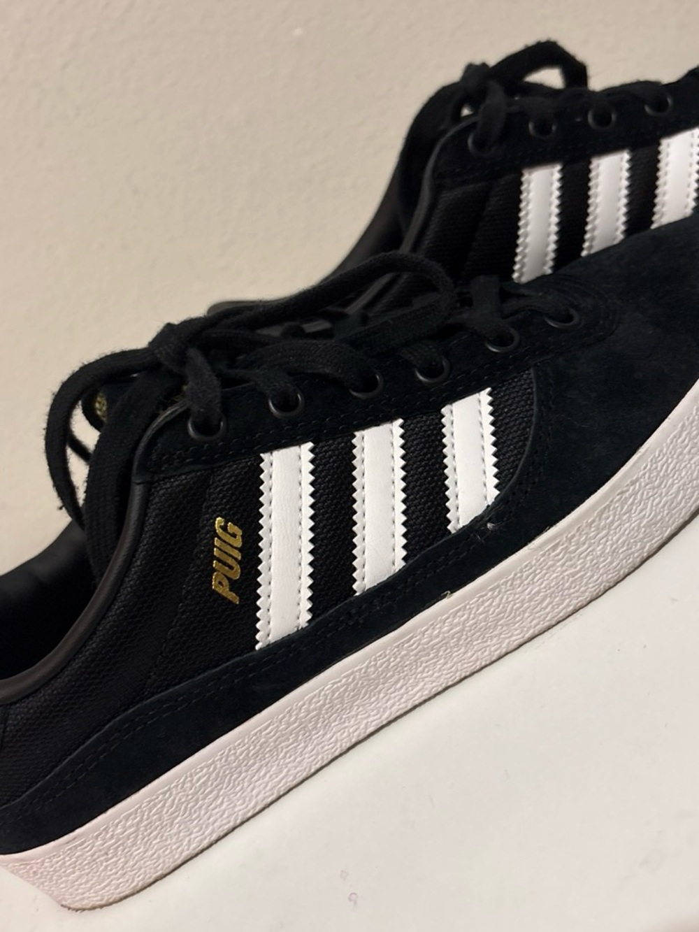 adidas Black & White Low-Top Sneakers with Gold Script